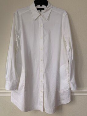 Lafayette 148 White Shirt Dress SZ 10 Crisp Cotton Stretch Quiet Luxury Minimal
